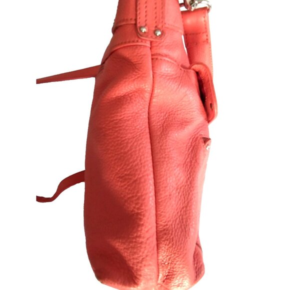 Stone Mountain Purse Coral/Orange Leather Shoulder Bag Adjustable Strap - Med - Picture 10 of 16